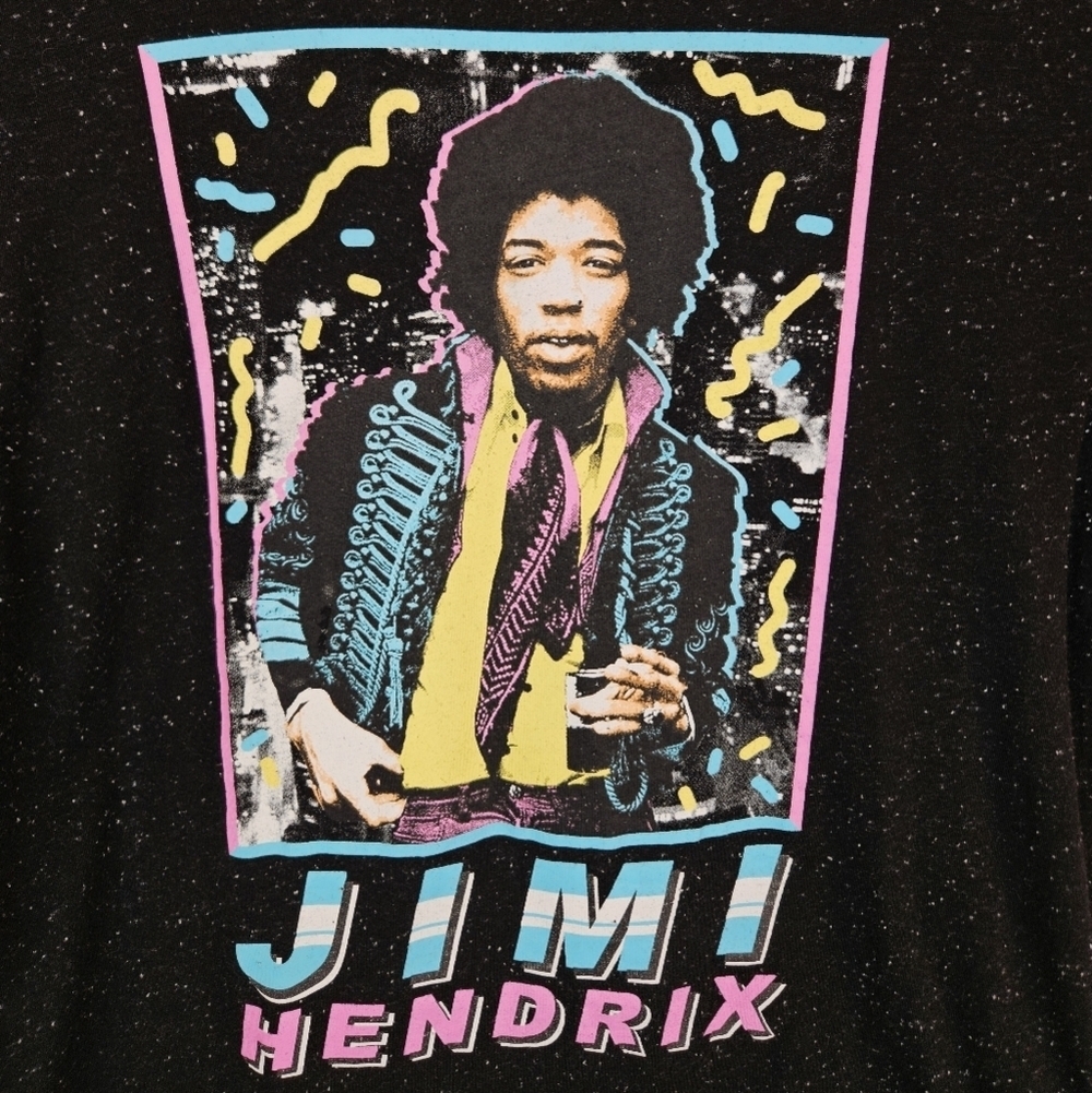 Rockin Artwork T-Shirt Womens Sz M Jimi Hendrix Black Textured Pull Over